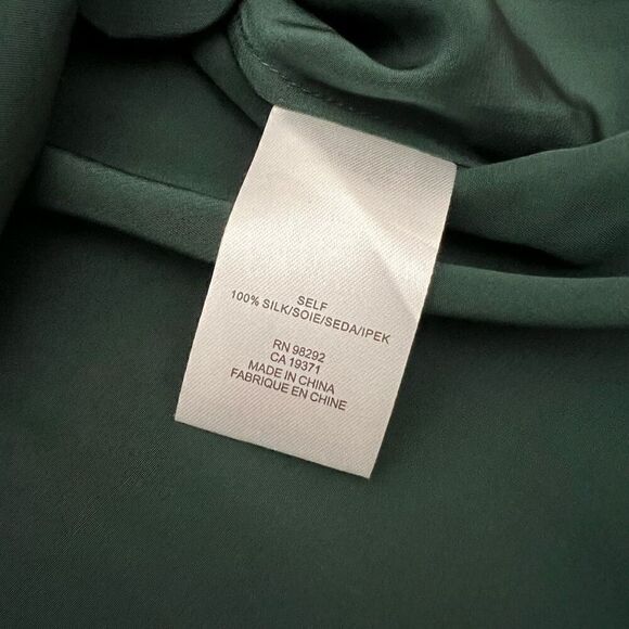 Tibi Medium Green Silk Cold Shoulder V-Neck Long Sleeve Blouse Size 8 women’s - Picture 6 of 12